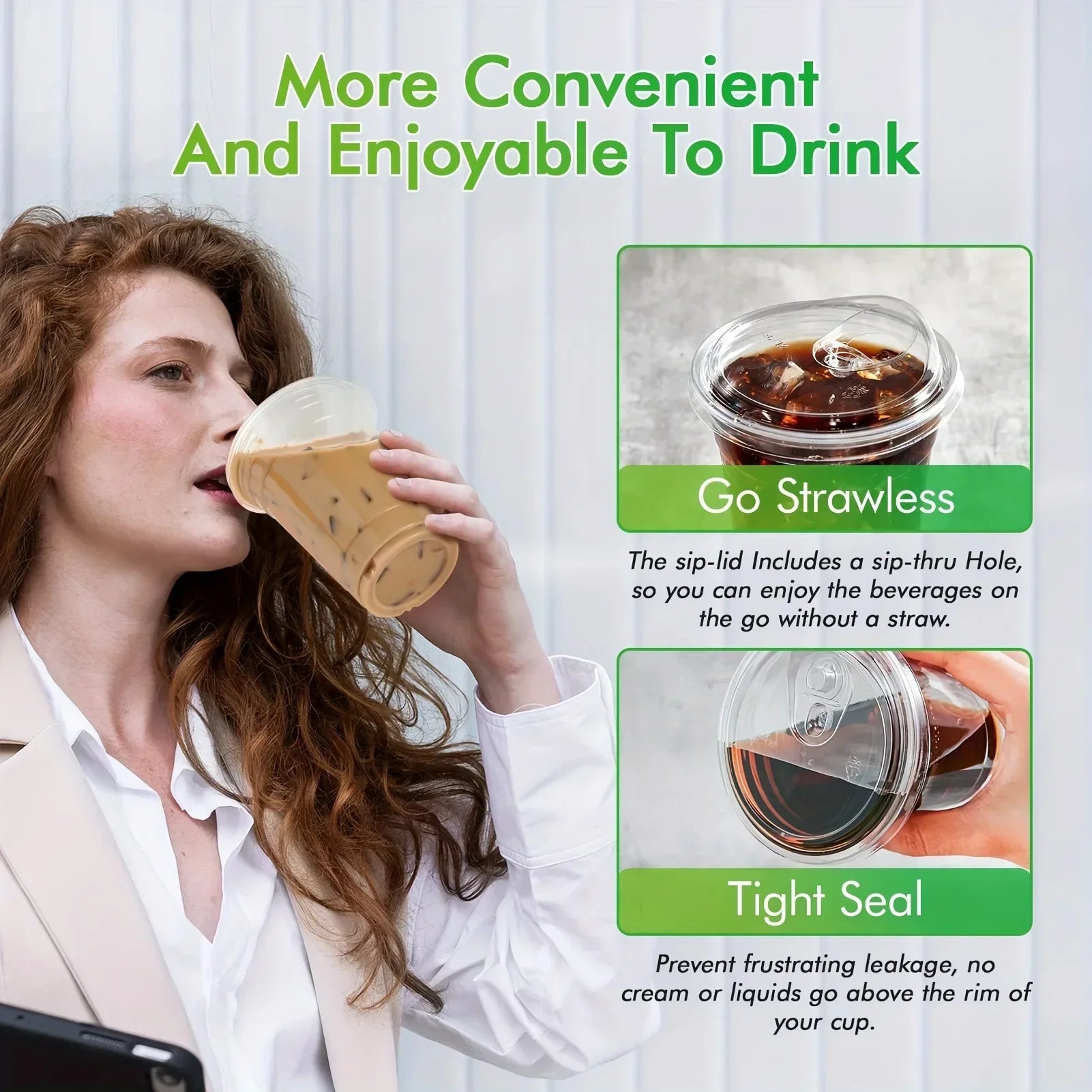 50Set Plastic Cold Drink Cups with Strawless Sip Lids BPA Free Disposable Cups for Iced Coffee And Cold Beverages