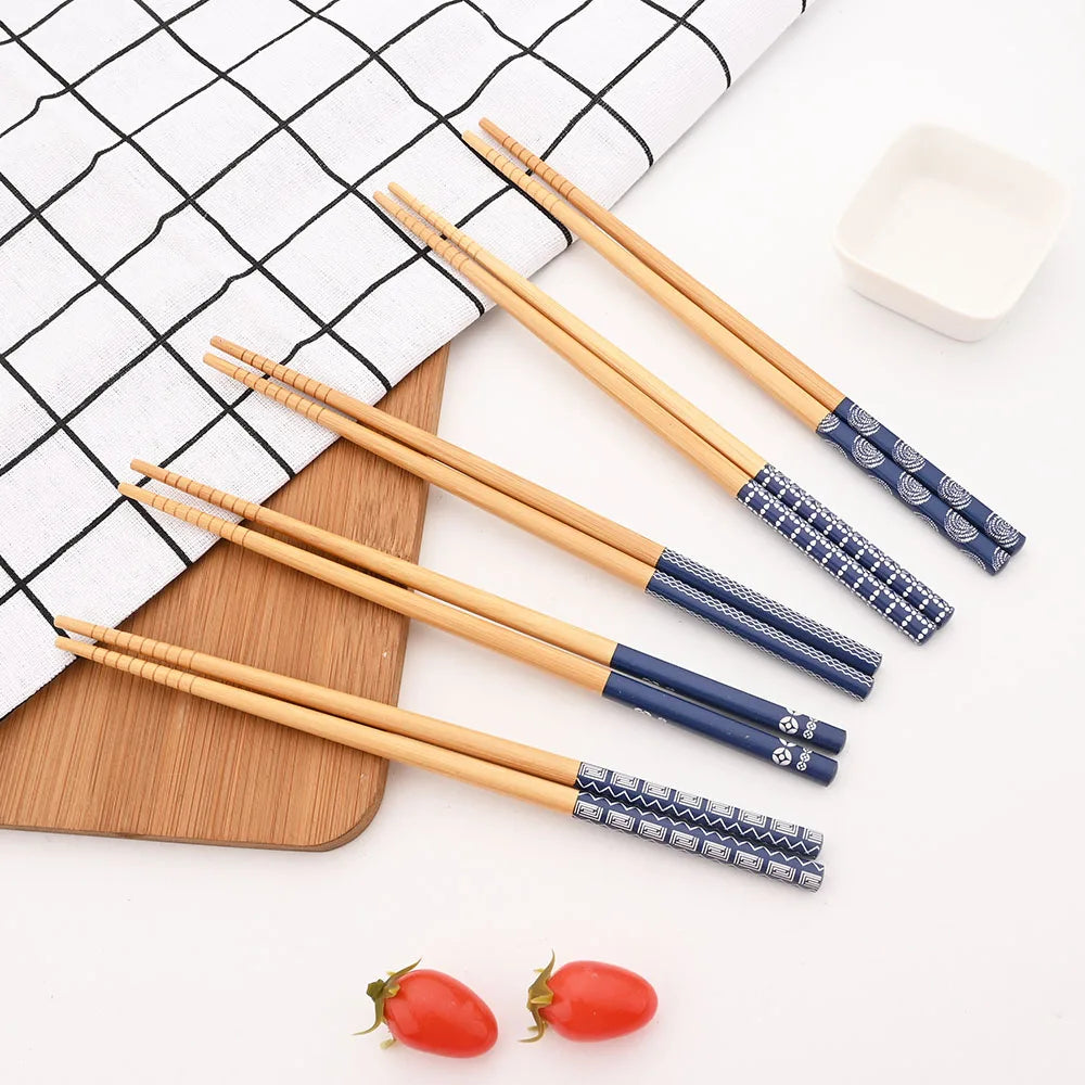 エコフレンドリーな竹製箸セット – 手作り5膳、寿司と普段使いに最適な和風木製食器