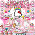 124 Pcs Sanrio Hello Kitty Party Decorations&Tableware-Kitty Plates Backdrop Balloon Banner etc Hello Kitty Birthday Decorations