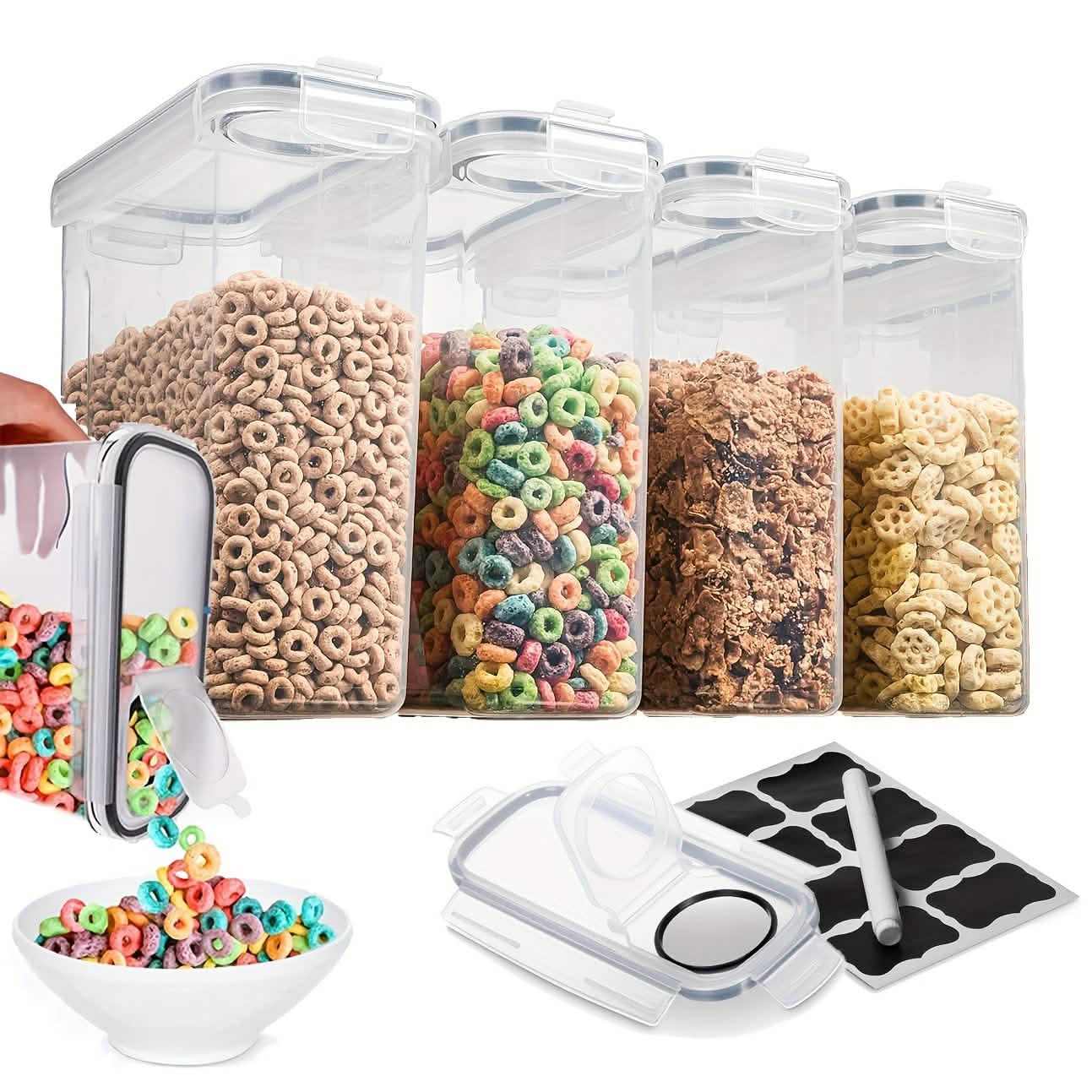 4-Piece Airtight Cereal Storage Containers with Pour Spouts – 4L