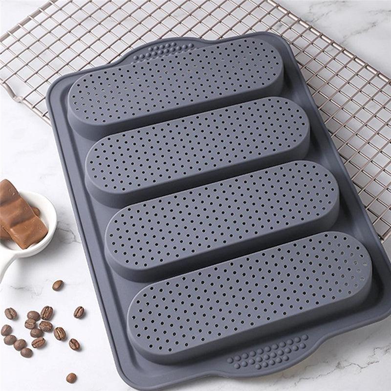 ベーキングモールド 食品グレード 4グリッド バゲット シリコンモールドトレー 火傷防止 ノンスティックパン ケーキ型 キッチンツール アクセサリー パン焼き型 ローフ焼き型 マフィンパン キッチンベーキングツール