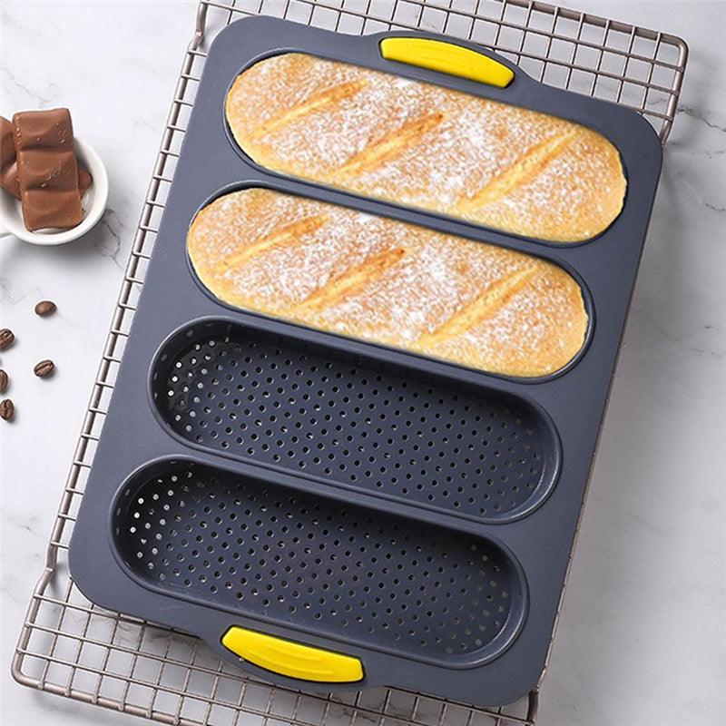 ベーキングモールド 食品グレード 4グリッド バゲット シリコンモールドトレー 火傷防止 ノンスティックパン ケーキ型 キッチンツール アクセサリー パン焼き型 ローフ焼き型 マフィンパン キッチンベーキングツール
