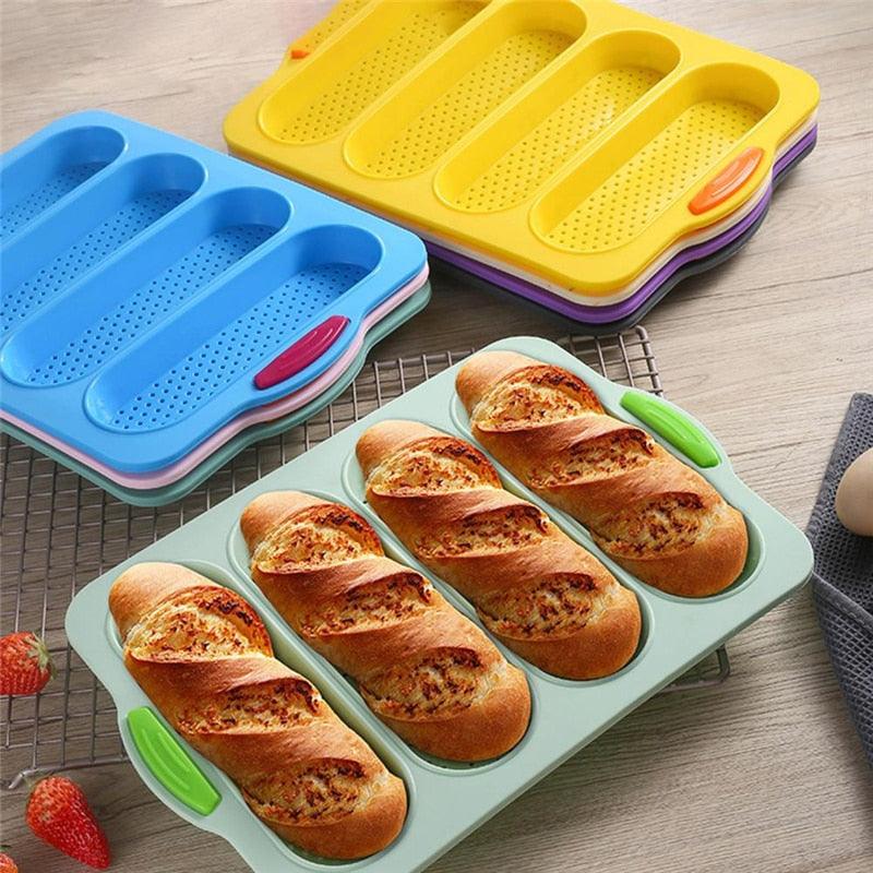 ベーキングモールド 食品グレード 4グリッド バゲット シリコンモールドトレー 火傷防止 ノンスティックパン ケーキ型 キッチンツール アクセサリー パン焼き型 ローフ焼き型 マフィンパン キッチンベーキングツール