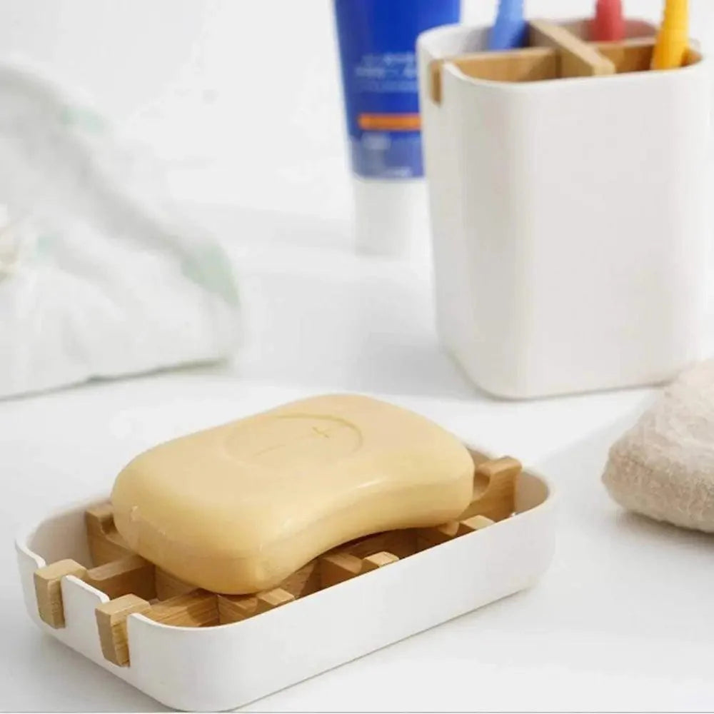 竹繊維シャワーソープホルダー水切りボックス キッチン収納ラック バスルームソープケース用品 ポータブルバーソープボックスコンテナ 竹製自己排水ソープボックスとソープセーバーポーチ シャワー バスルーム キッチン バスタブ バーシンク用ソープホルダー（白黒）