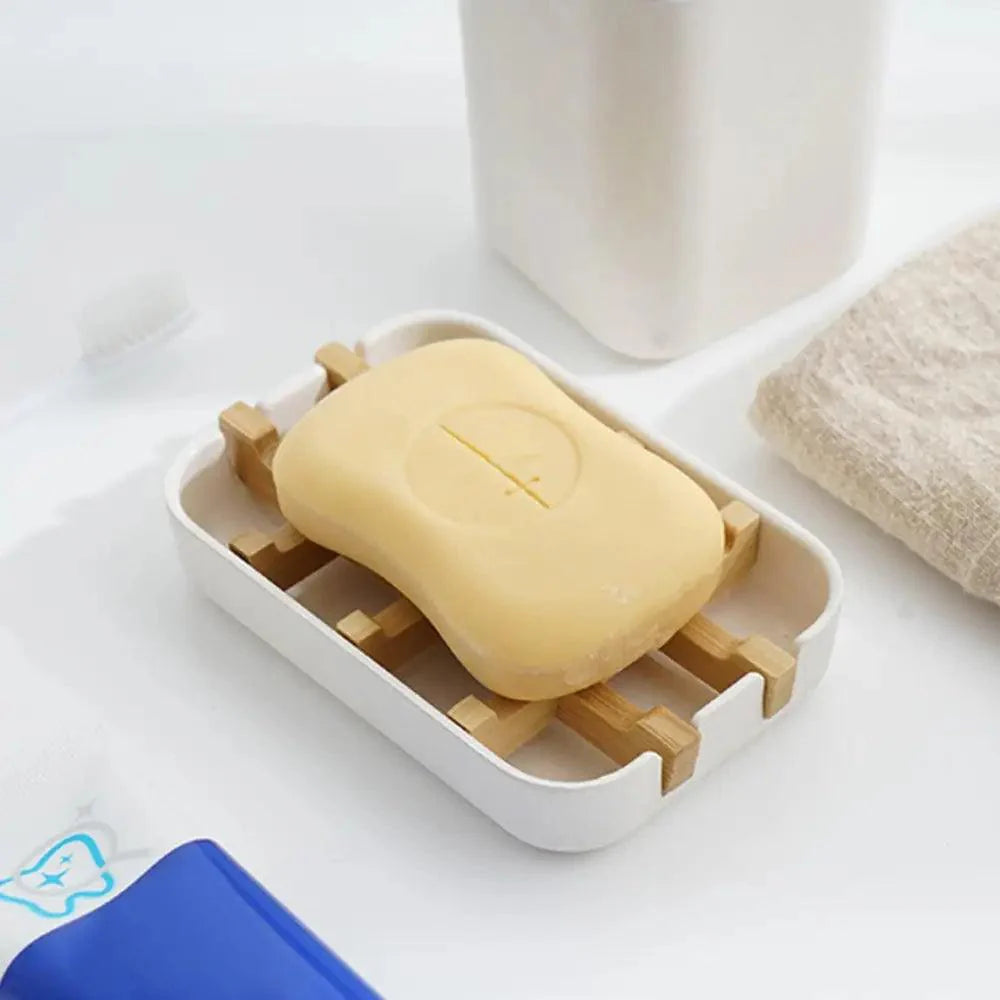 竹繊維シャワーソープホルダー水切りボックス キッチン収納ラック バスルームソープケース用品 ポータブルバーソープボックスコンテナ 竹製自己排水ソープボックスとソープセーバーポーチ シャワー バスルーム キッチン バスタブ バーシンク用ソープホルダー（白黒）