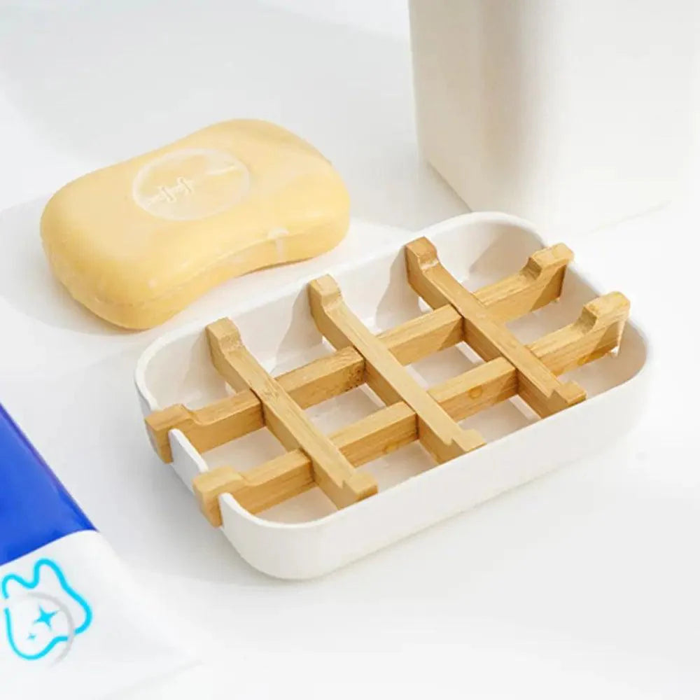 竹繊維シャワーソープホルダー水切りボックス キッチン収納ラック バスルームソープケース用品 ポータブルバーソープボックスコンテナ 竹製自己排水ソープボックスとソープセーバーポーチ シャワー バスルーム キッチン バスタブ バーシンク用ソープホルダー（白黒）