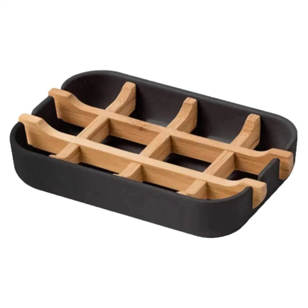 Bamboo Self-Draining Soap Holder & Soap Saver Pouch