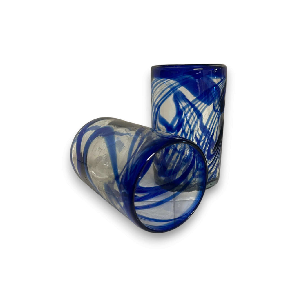 Blaues Swirl mundgeblasenes Glas | Mexikanischer Trinkbecher
