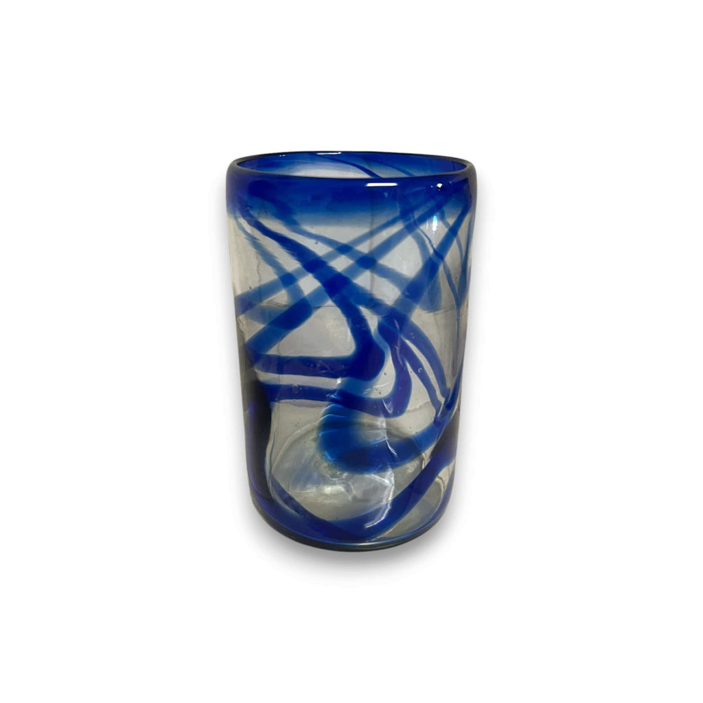 Blaues Swirl mundgeblasenes Glas | Mexikanischer Trinkbecher