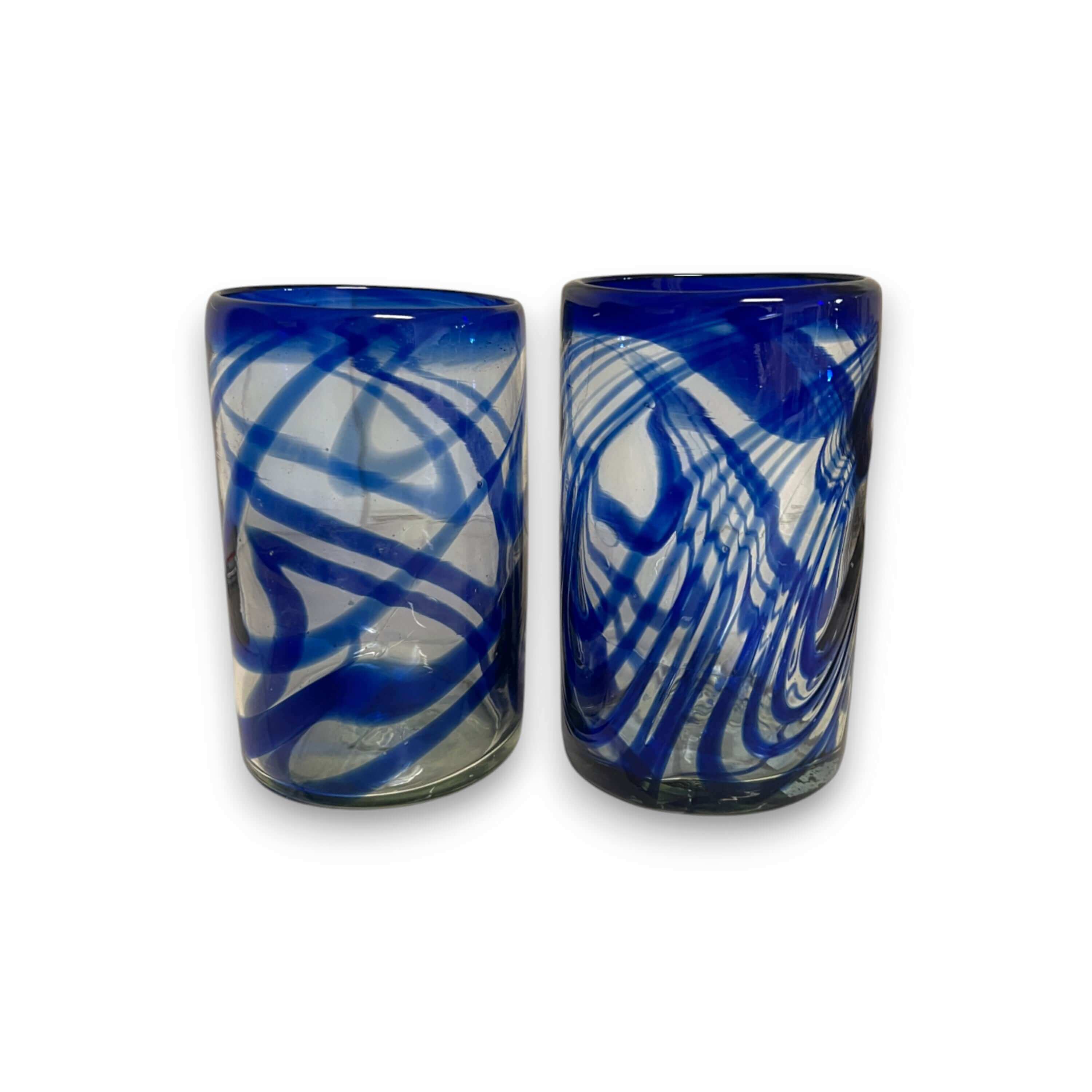 Blaues Swirl mundgeblasenes Glas | Mexikanischer Trinkbecher