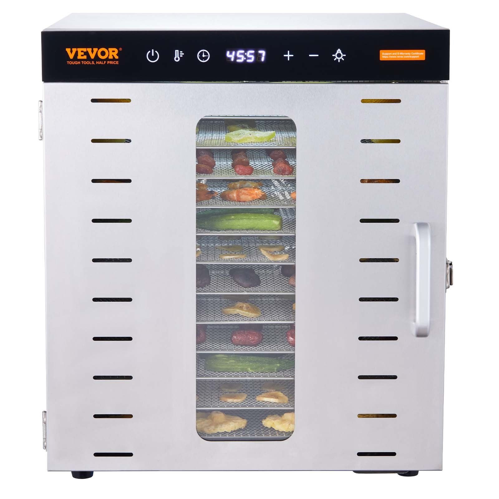 食品乾燥機、ステンレス製トレイ10段、1000W電気食品脱水機、ジャーキー・ハーブ・肉・牛肉・果物・犬のおやつ・野菜用デジタル調整タイマーと温度設定付き
