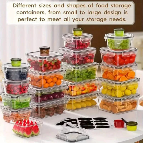 48ピース食品保存容器セット – 積み重ね可能、電子レンジ対応、BPAフリー
