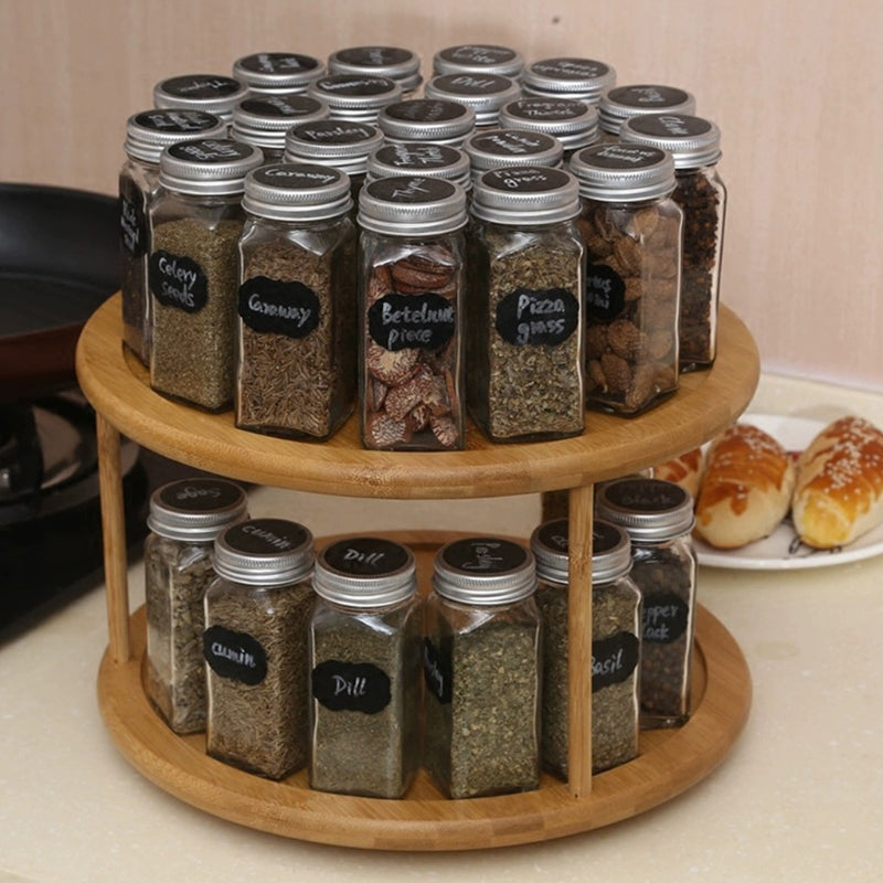 2-Tier Round Bamboo Turntable Spice Rack Cabinet Organizer