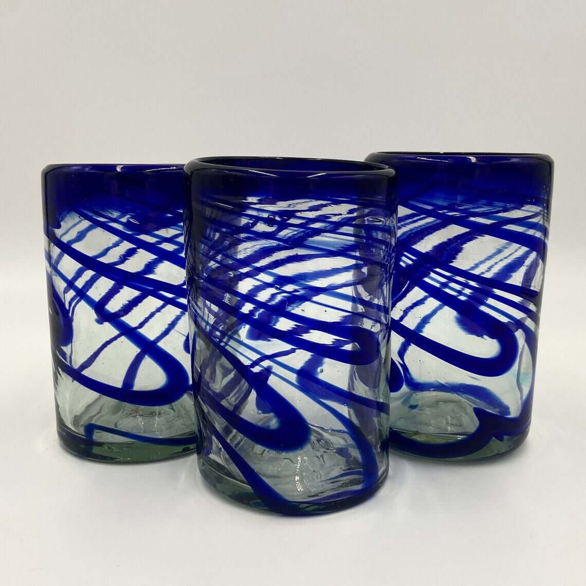 Hand-Blown Mexican Drinking Glass – Blue Swirl Design