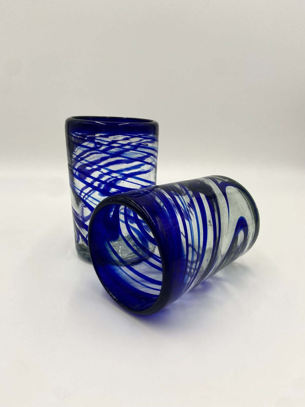 Hand-Blown Mexican Drinking Glass – Blue Swirl Design