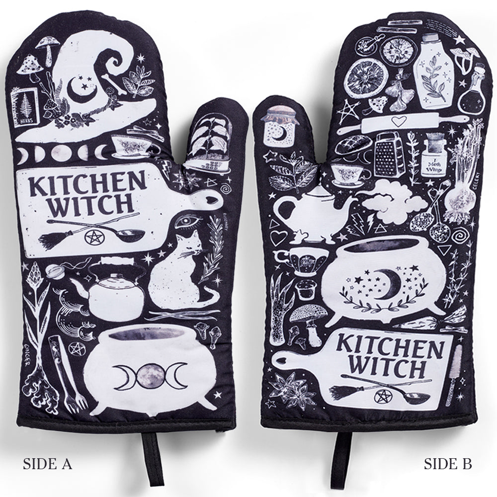 Kitchen Witch Oven Mitt Set – Heat Resistant Baking Gloves