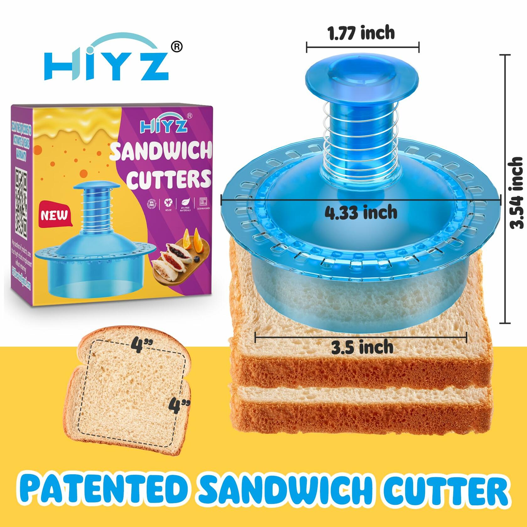 HiYZ Sandwich Cutter & Sealer – Crustless Sandwich Maker, Translucent Blue