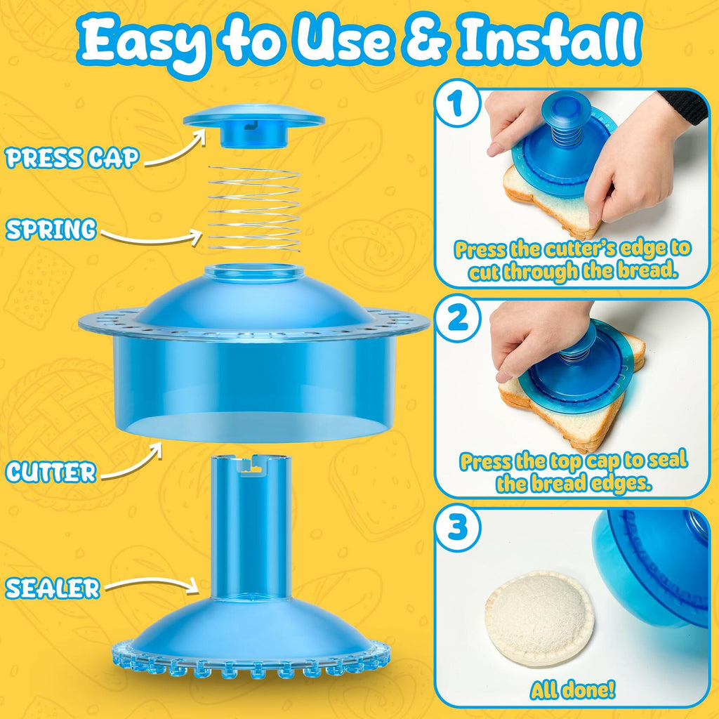 HiYZ Sandwich Cutter & Sealer – Crustless Sandwich Maker, Translucent Blue