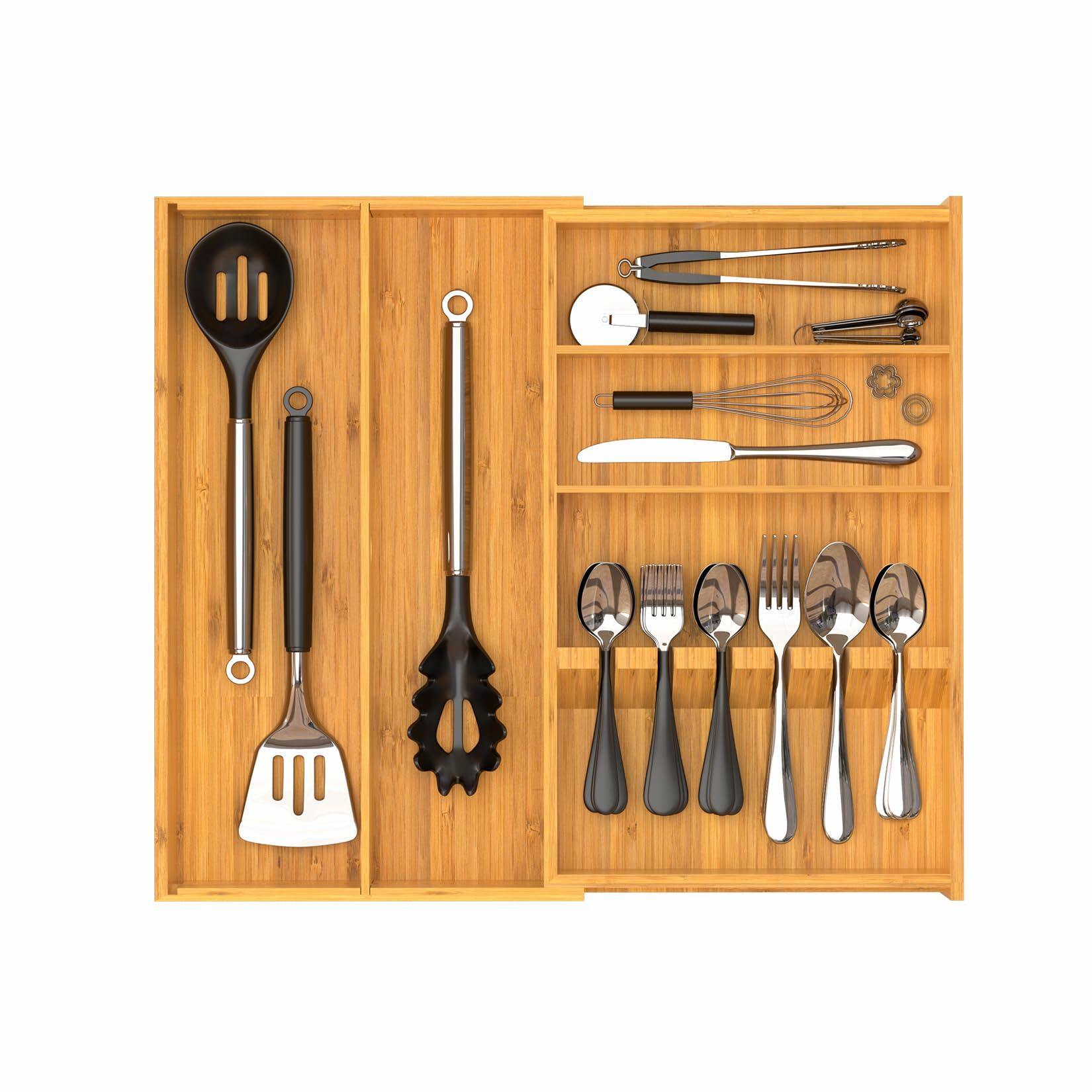 Yofidra Bamboo Silverware Drawer Organizer 16.9x18.9 Expandable Natural