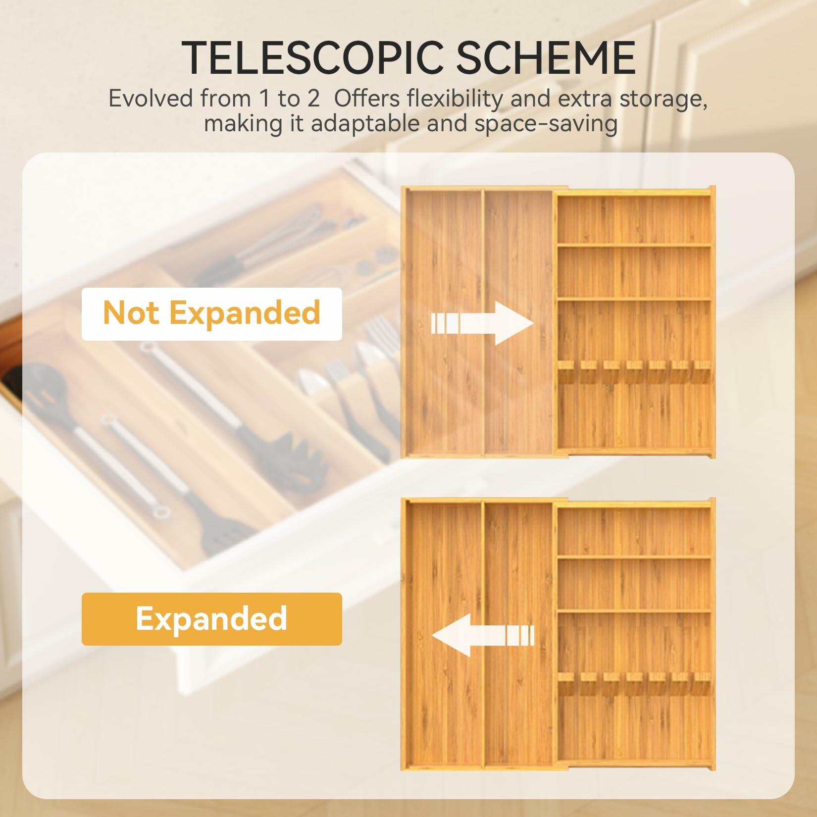 Yofidra Bamboo Silverware Drawer Organizer 16.9x18.9 Expandable Natural
