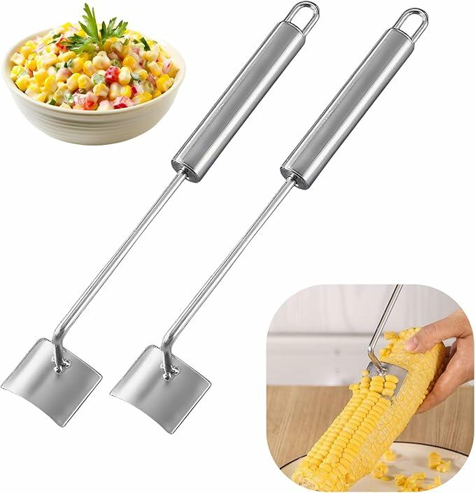 Generic 2 Pcs Stainless Steel Corn Stripping Tool Peeler Cutter Silver