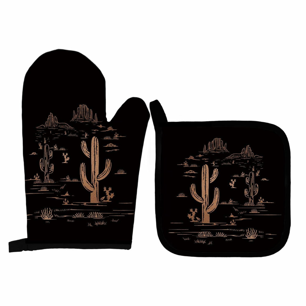 Qeheb Blue Western Cactus Oven Mitts & Pot Holders Set