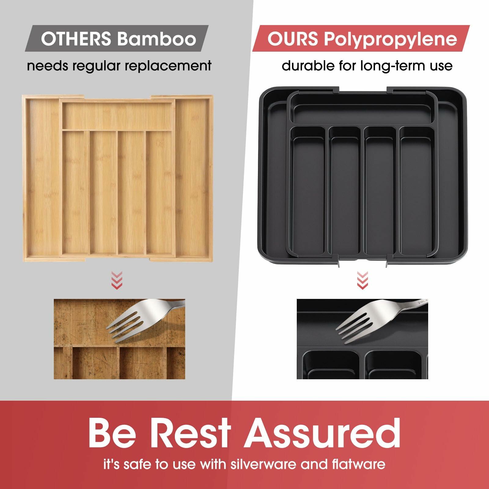 Aujen Expandable Silverware Organizer Kitchen Drawer Tray Black Medium