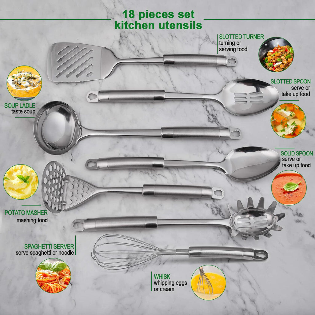 28-Piece Stainless Steel Kitchen Utensil Set with Holder