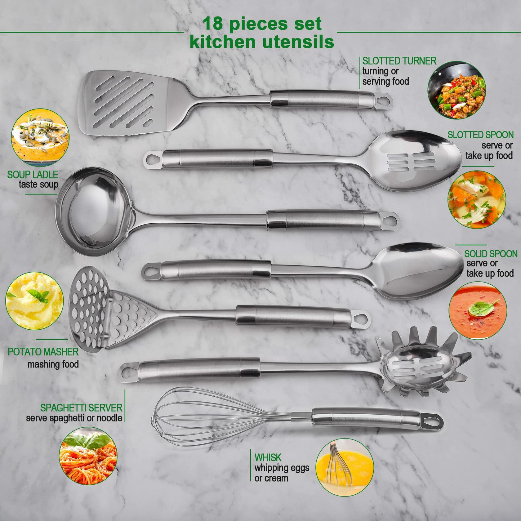 28-Piece Stainless Steel Kitchen Utensil Set with Holder