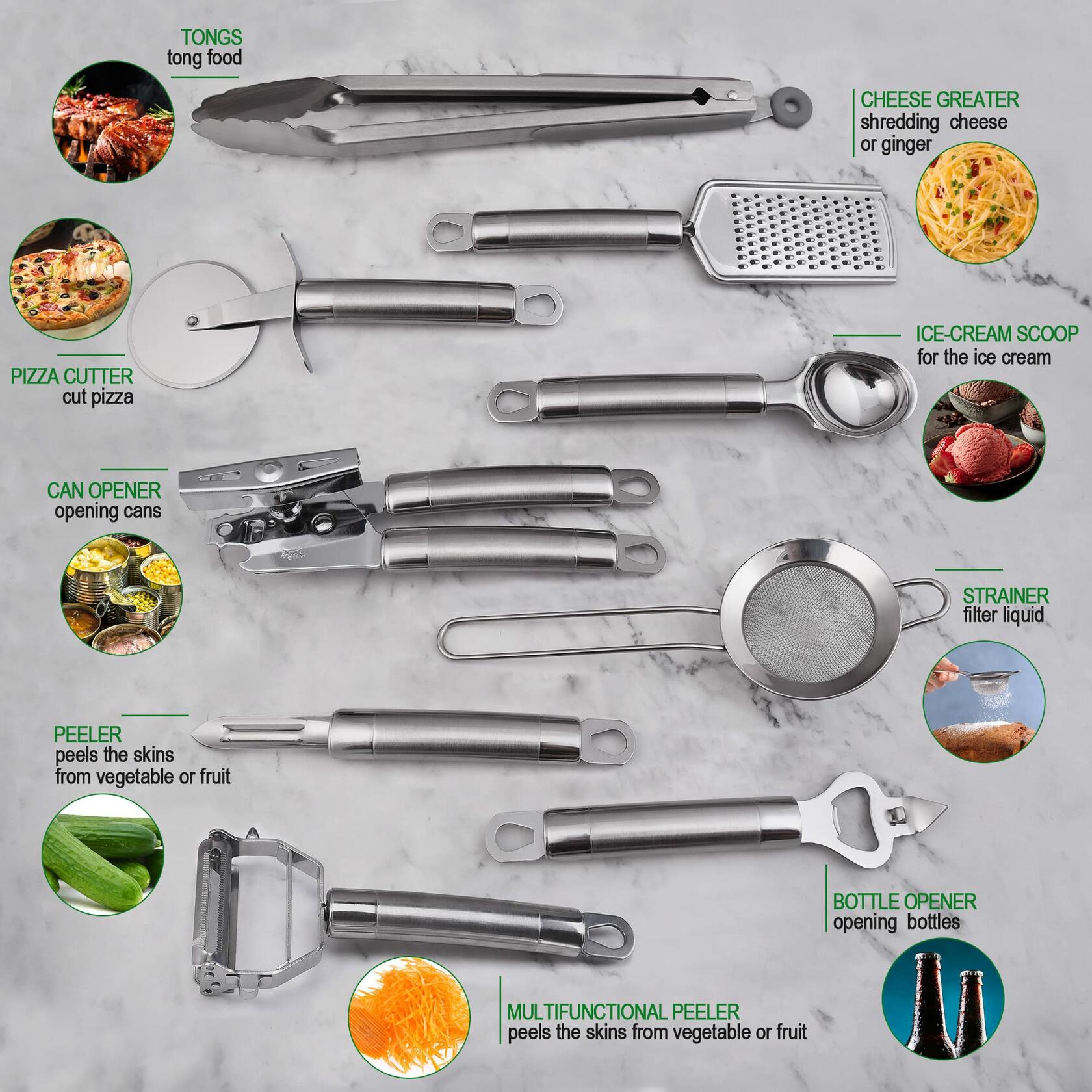 28-Piece Stainless Steel Kitchen Utensil Set with Holder