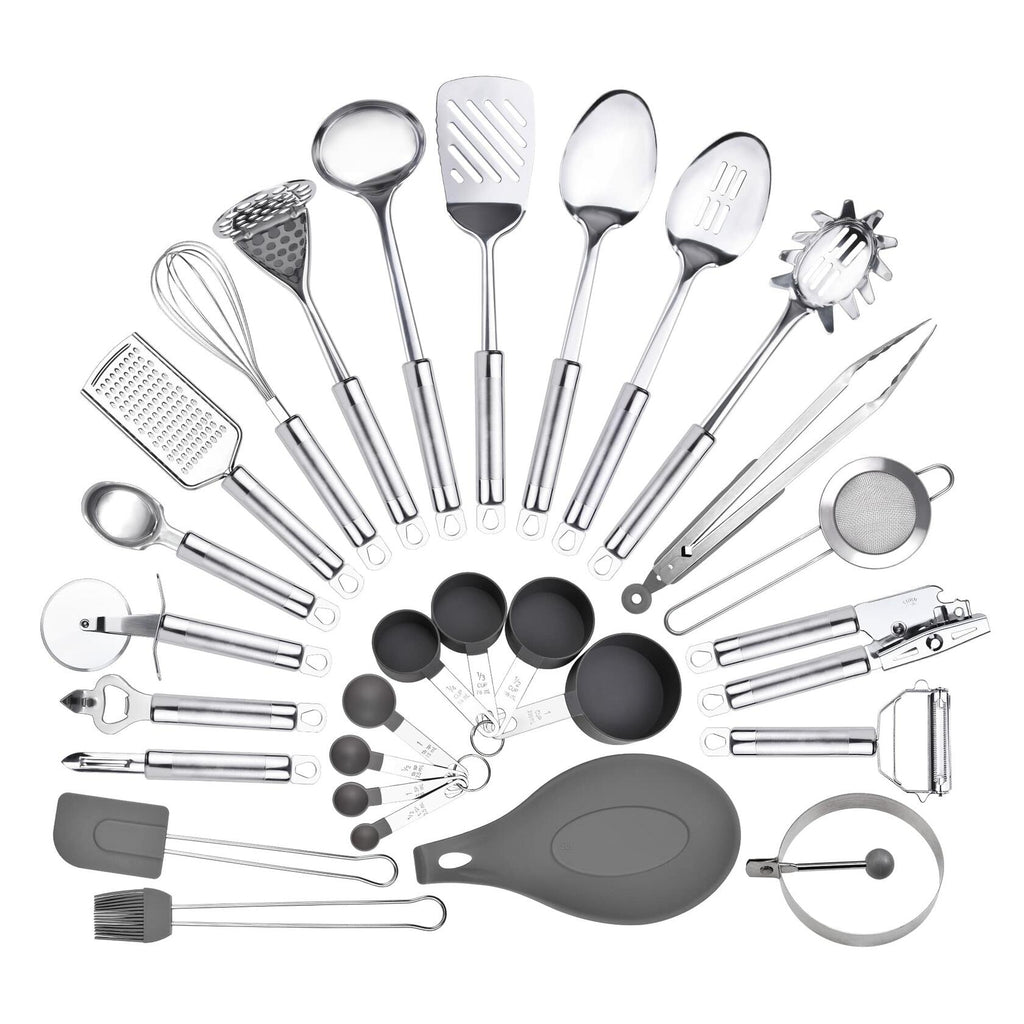 28-Piece Stainless Steel Kitchen Utensil Set with Holder