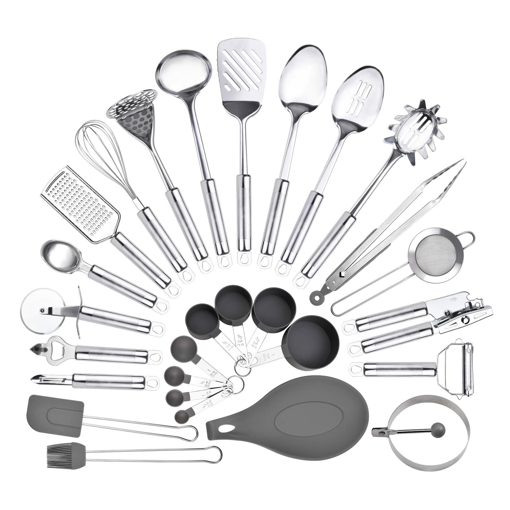 28-Piece Stainless Steel Kitchen Utensil Set with Holder