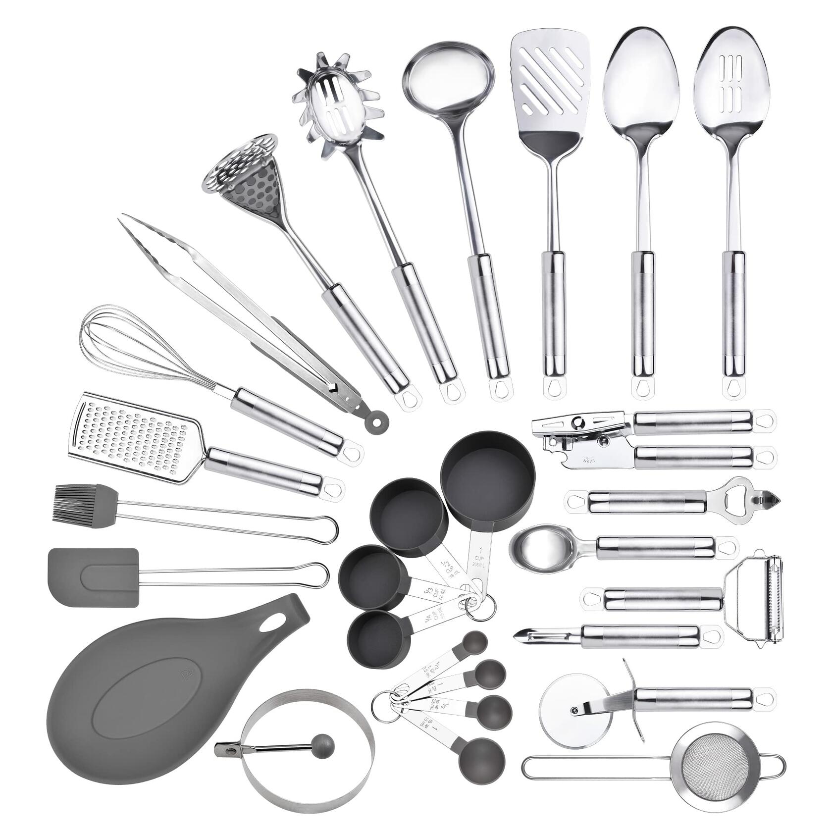 28-Piece Stainless Steel Kitchen Utensil Set with Holder