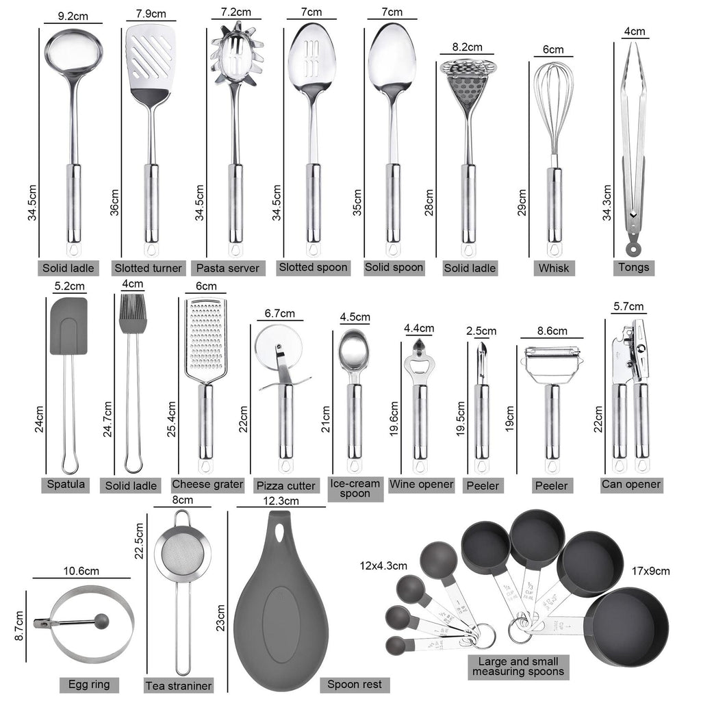 28-Piece Stainless Steel Kitchen Utensil Set with Holder