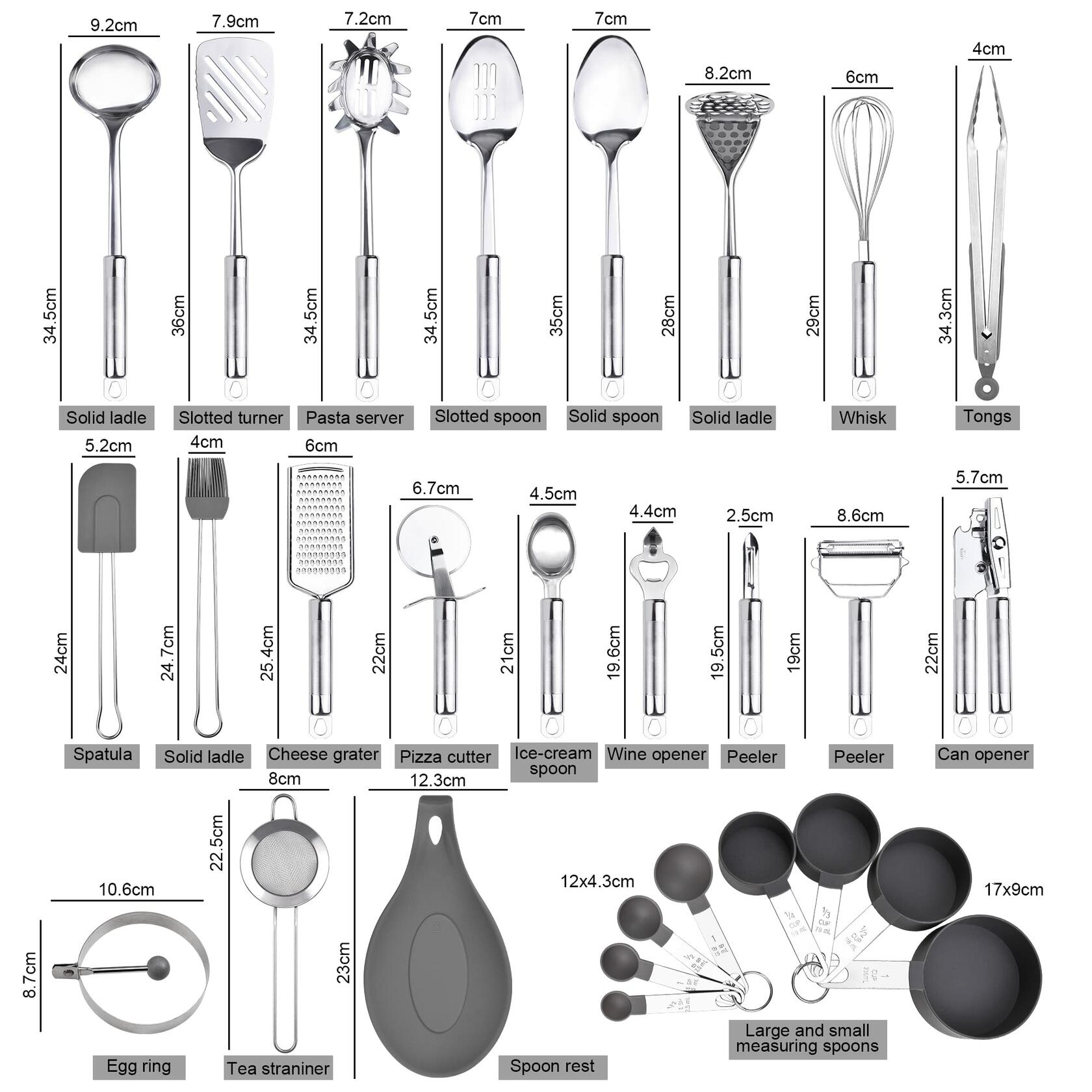 28-Piece Stainless Steel Kitchen Utensil Set with Holder