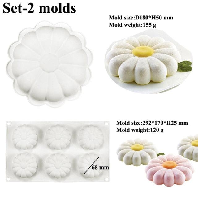 6-Cavity Daisy & Tulip Silicone Cake Mold Set – Dessert & Mousse Bakeware